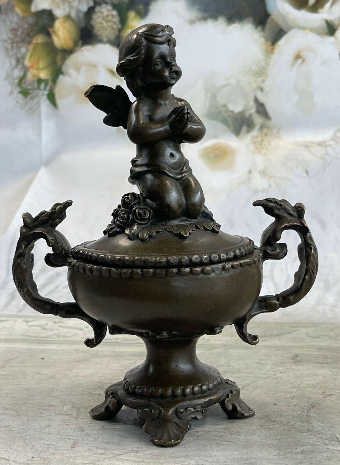 Bronze Sculpture Mythical Putti Angel Jewelry Box Detailed Classic Deal
