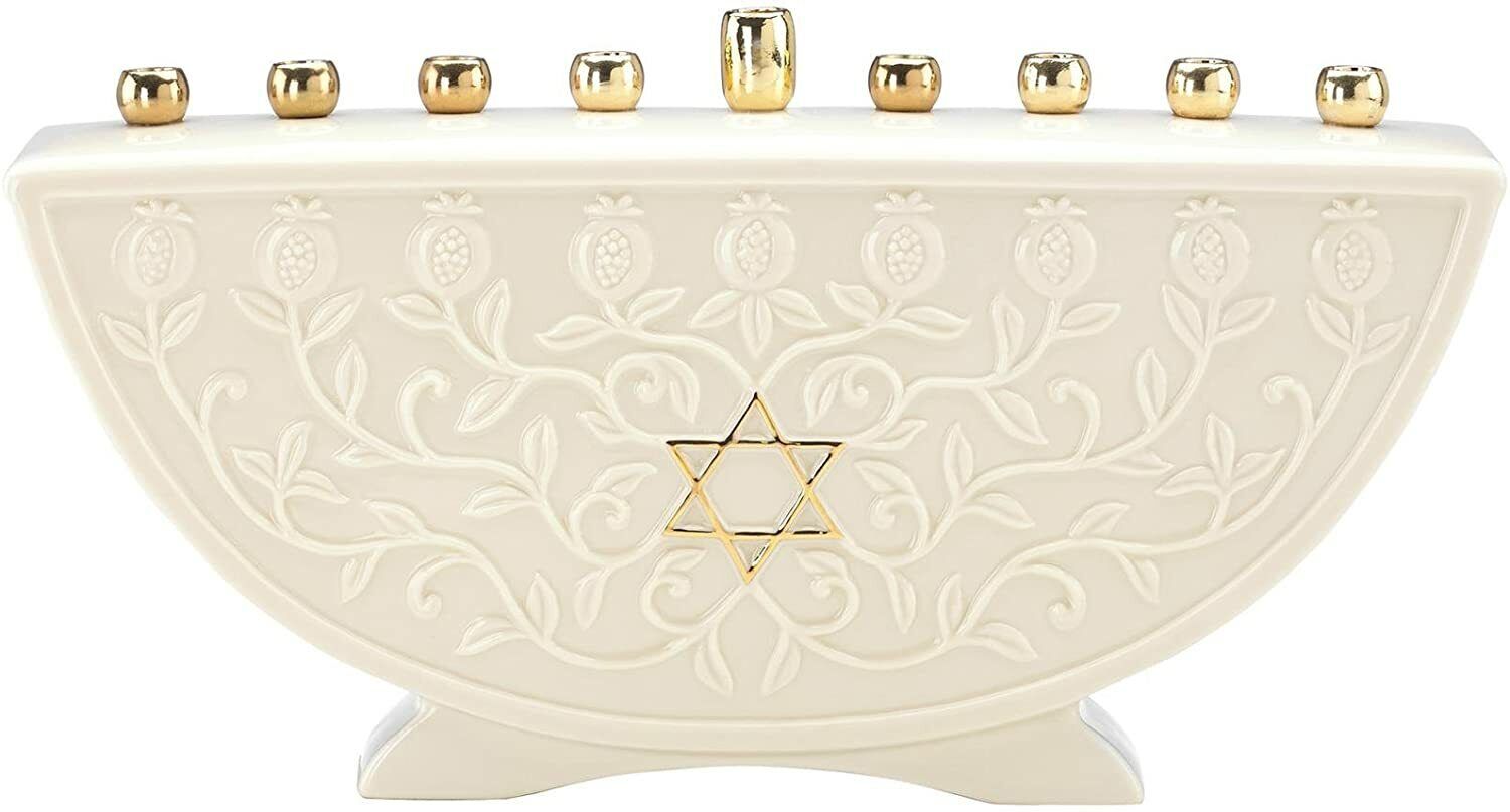Lenox Judaic Blessing Menorah Candle Holder Hanukkah Chanukah Star Of David NEW