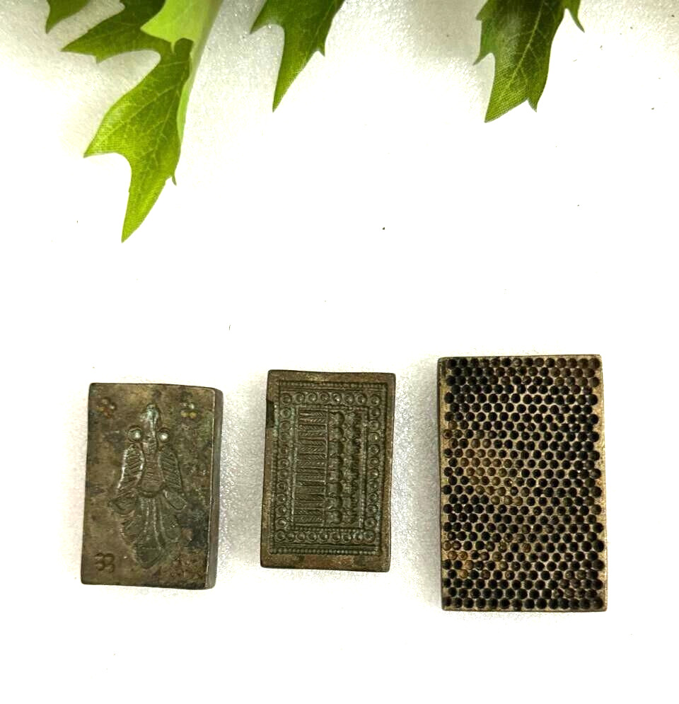 3PC Antique Brass Jewelry Making Stamp Dye Original Old Hand Crafted Engraved