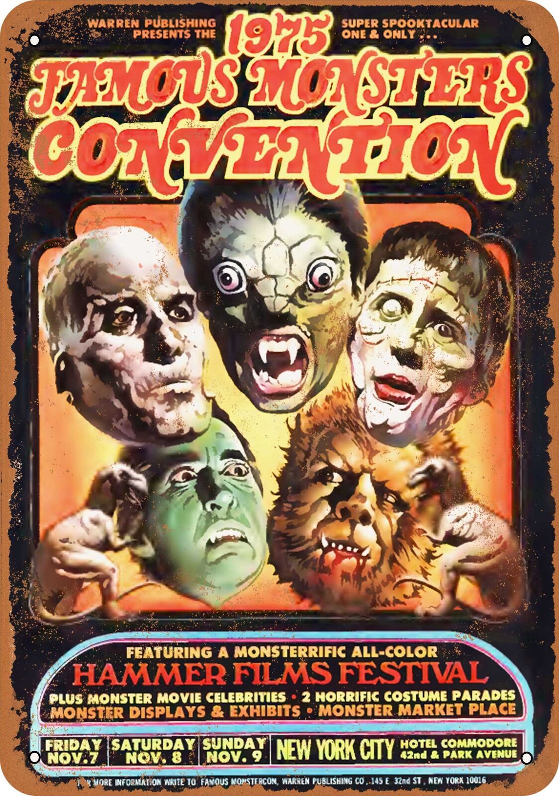 Metal Sign - 1975 Famous Monster Convention NYC - Vintage Look Reproduction