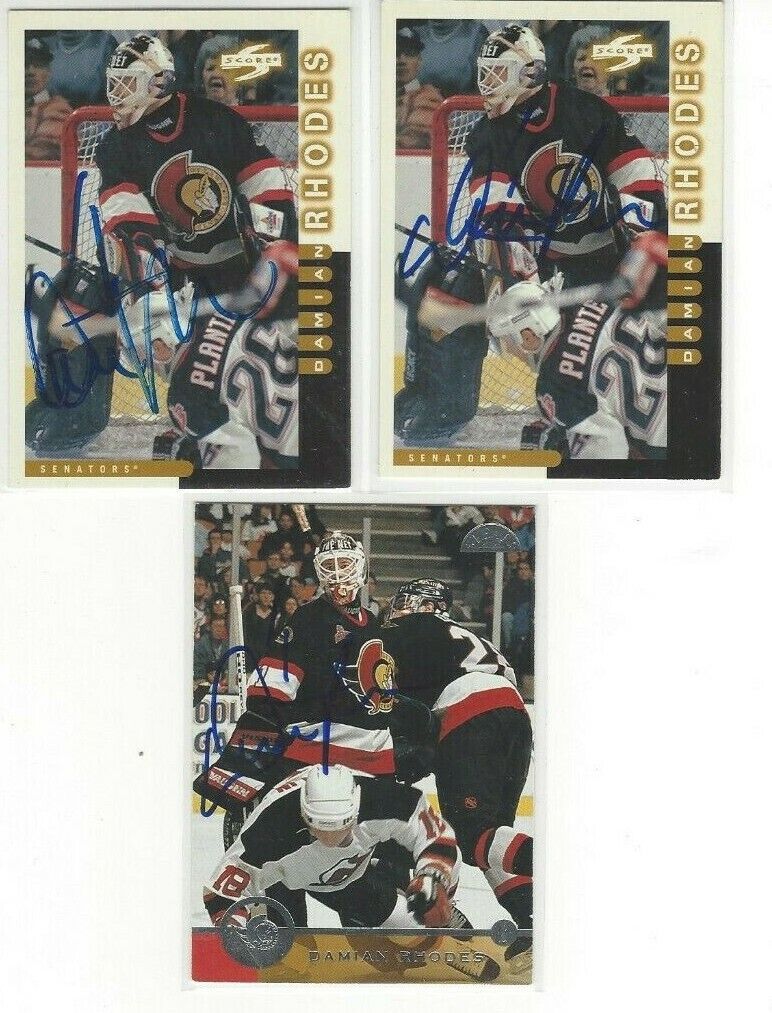 1996-97 Leaf #47 Damian Rhodes Signed Hockey Card Ottawa Senators