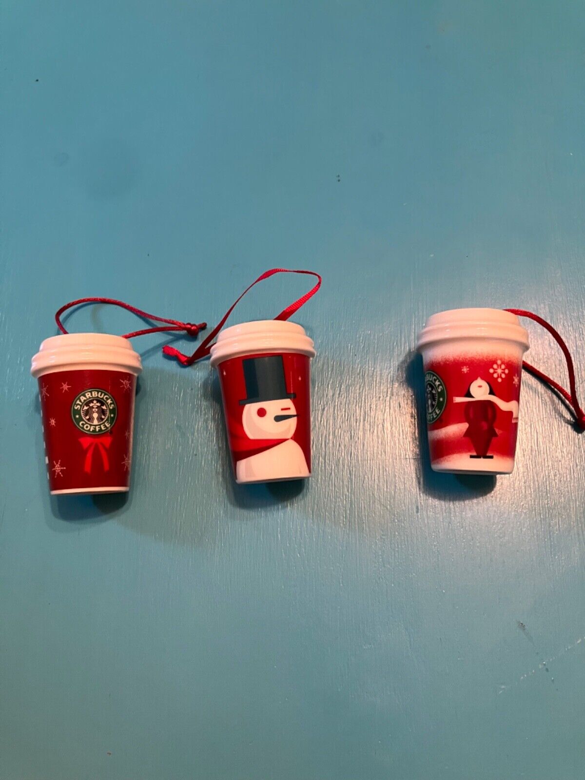 Starbucks Coffee Ceramic Holiday Christmas Ornament 3 Piece Lot