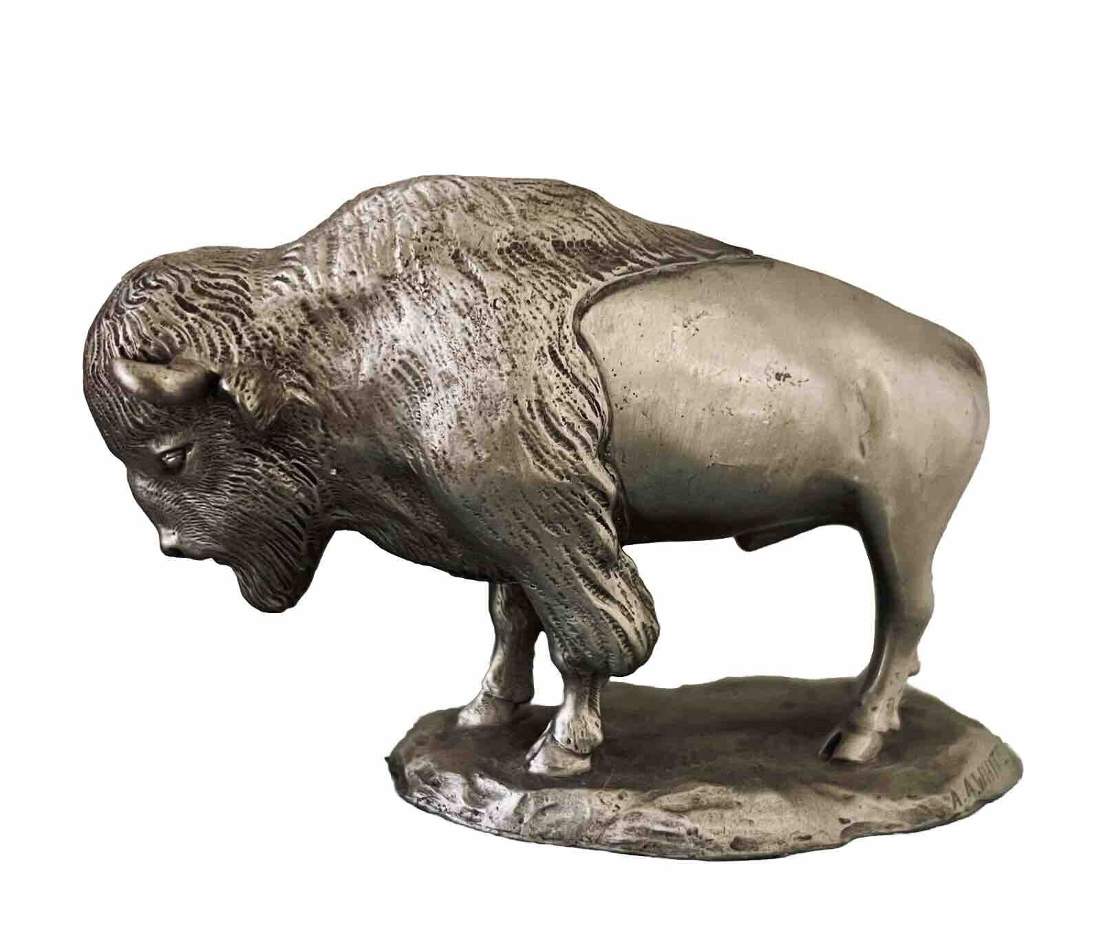 Vintage American Bison Buffalo Pewter Western Artwork Statue 3” x 4 3/8”