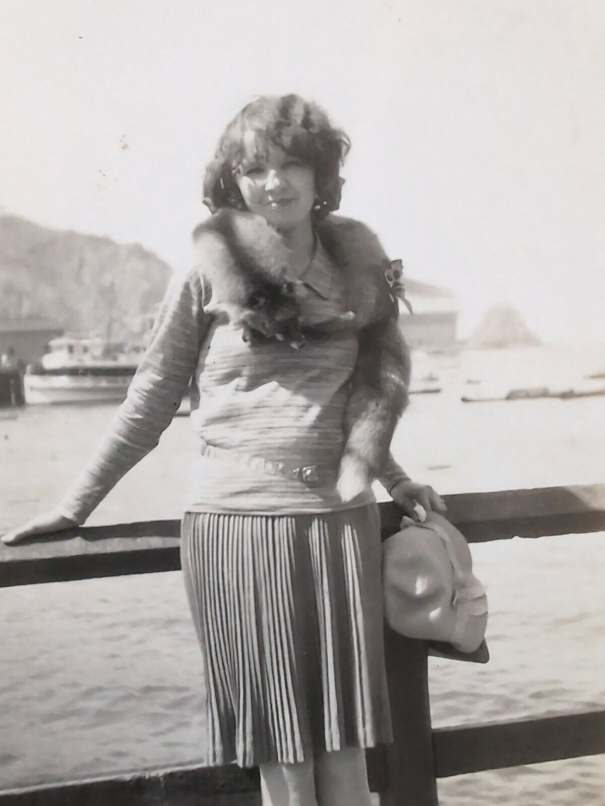 Antique 1920s Photo Woman at Catalina Island Avalon Casino