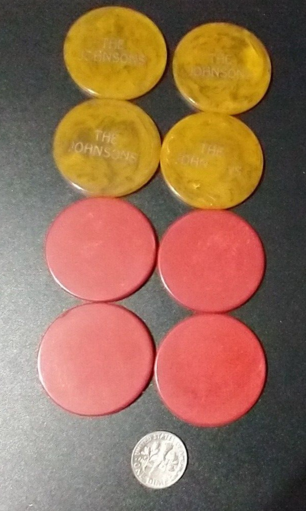 Vintage Lot 8 Bakelite Butterscotch Swirl Cherry Red Marbled Poker Chips
