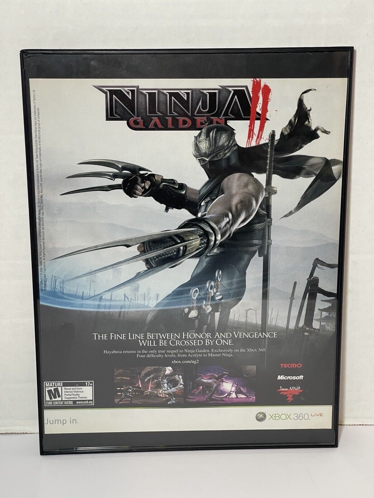 Ninja Gaiden II 2 Xbox 360 2008 Rare Vintage Game Poster Ad Art Print Framed B