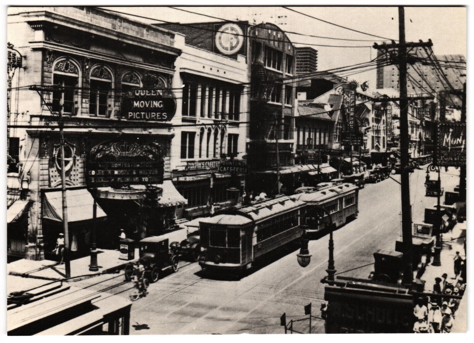 Theater Row Elm St. c1927 Street Cars Trolleys Cars Signs Postcard of Old Dallas
