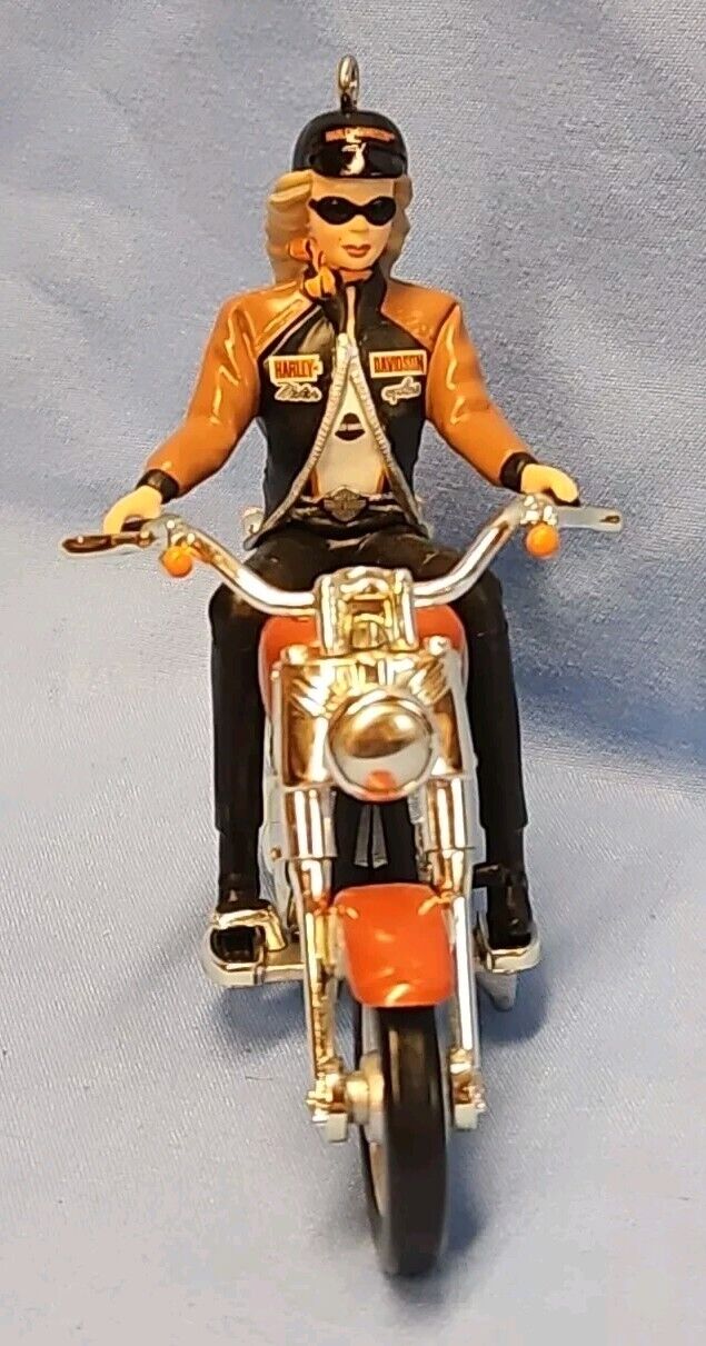 HARLEY DAVIDSON BARBIE ON A HARLEY MOTORCYCLE CHRISTMAS ORNAMENT USED