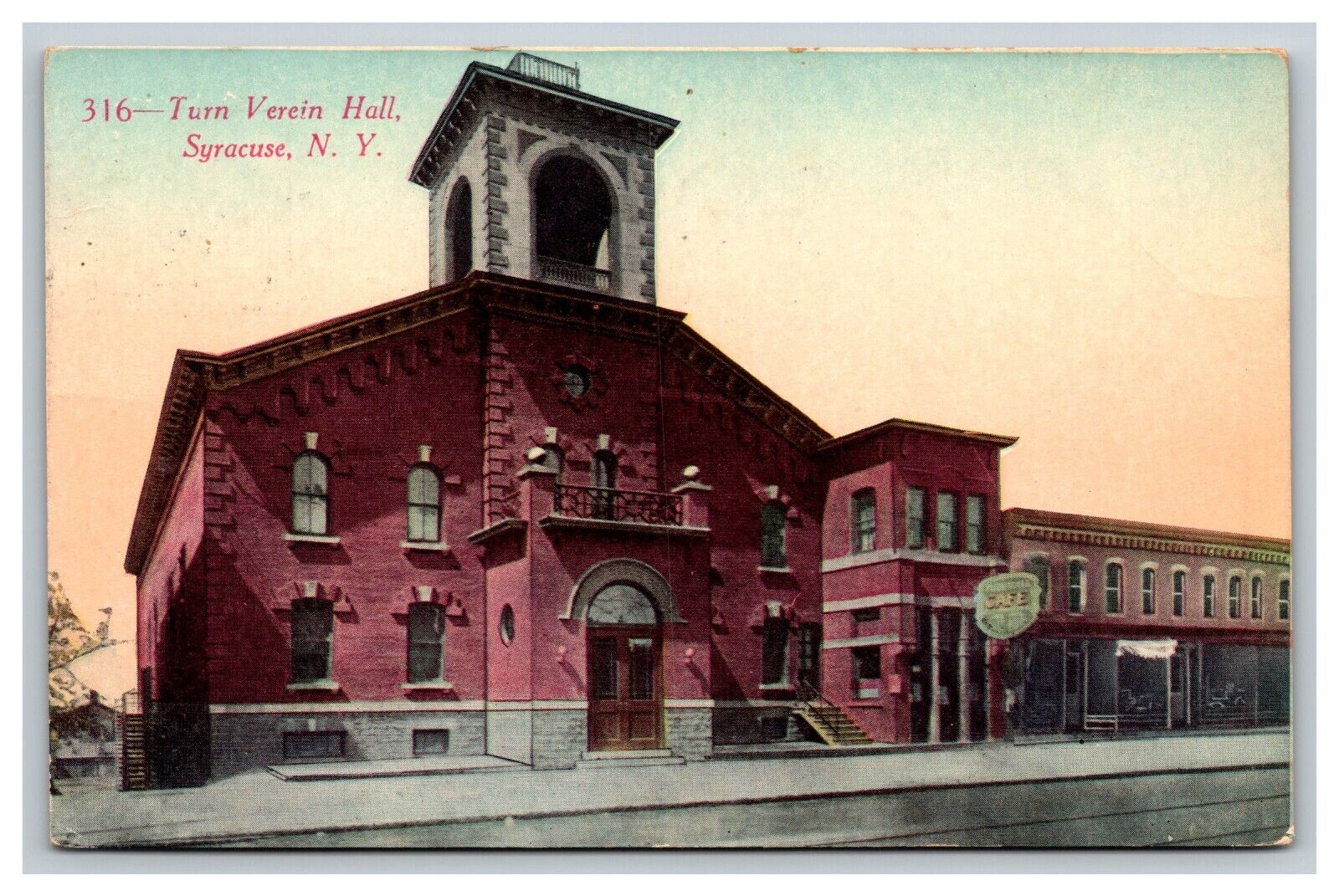 Vintage Postcard New York, Turn Verein Hall, Syracuse University NY