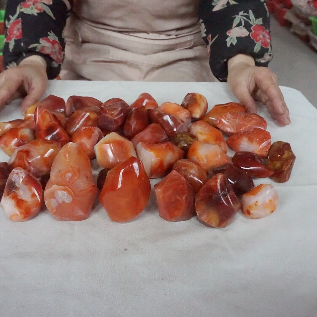 9.2LB 40Pcs Natural Red Carnelian Agate Crystal Flame Point Carved Healing