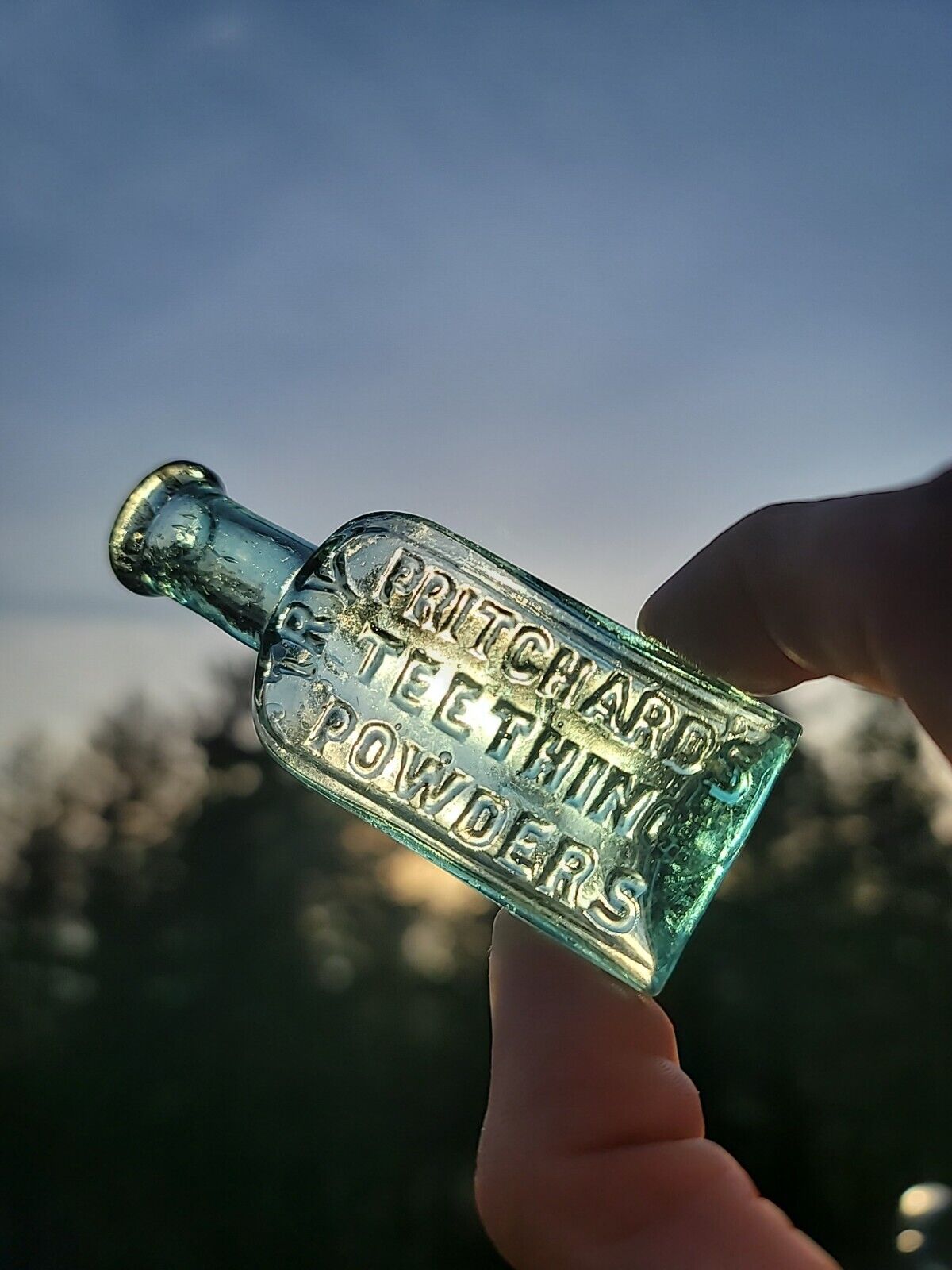 REmarkable Old Miniature Teething Powders Bottle☆ Old Sample Size Aqua  Medicine