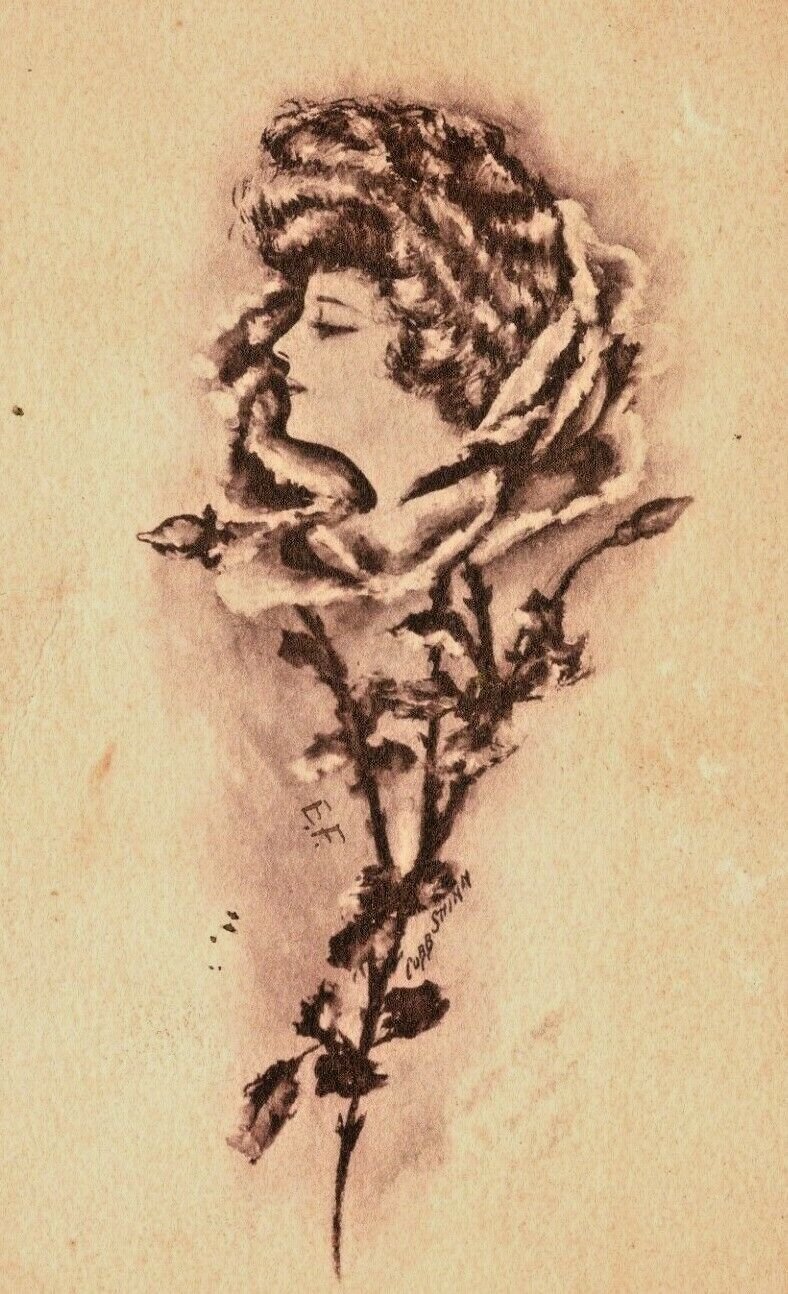 C.1908 Cobb Shinn Artist Signed. Anthropomorphic Rose Woman. Art Nouveau. 