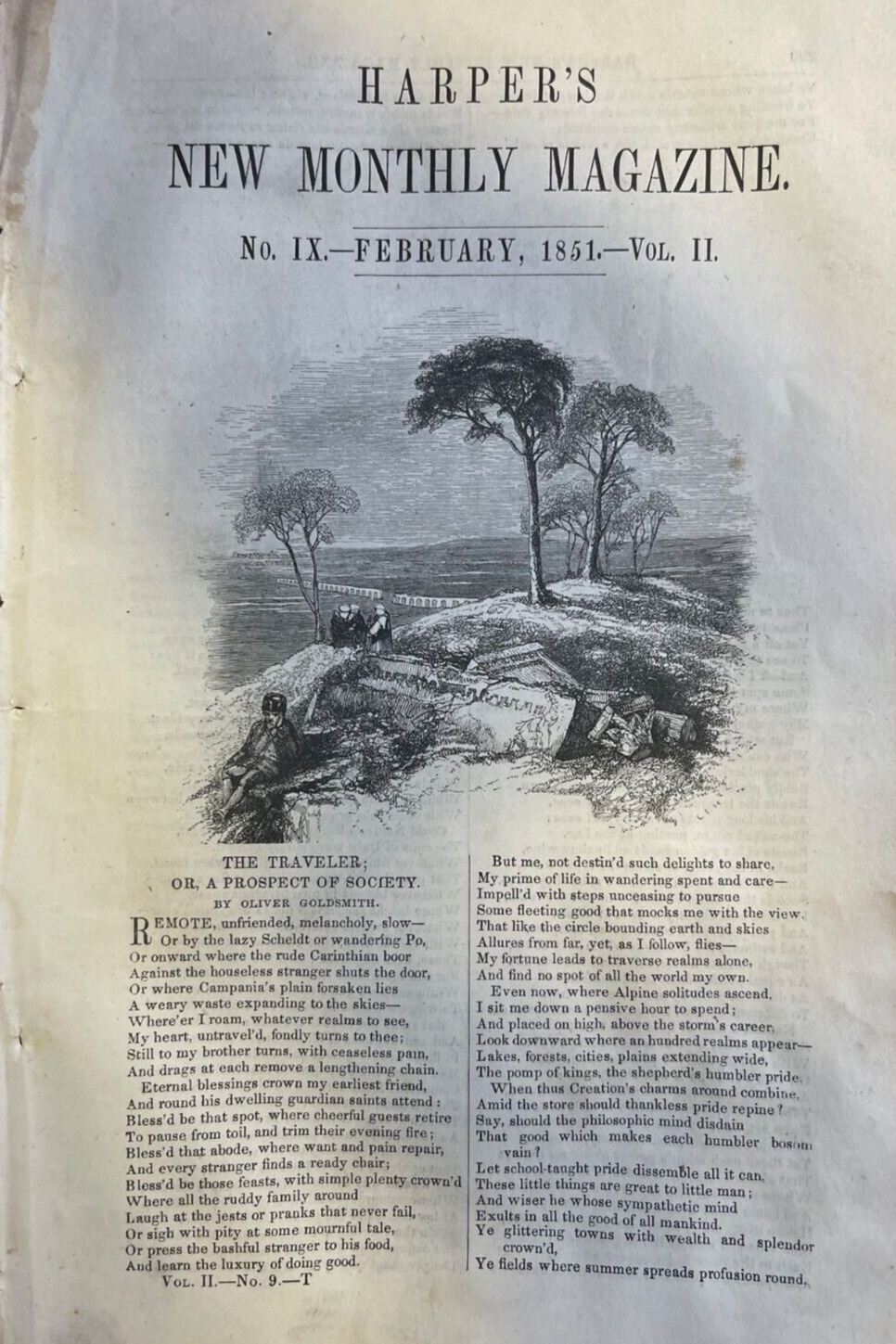 1851 Illustrated Poem The Traveler by Oliver Goldsmith
