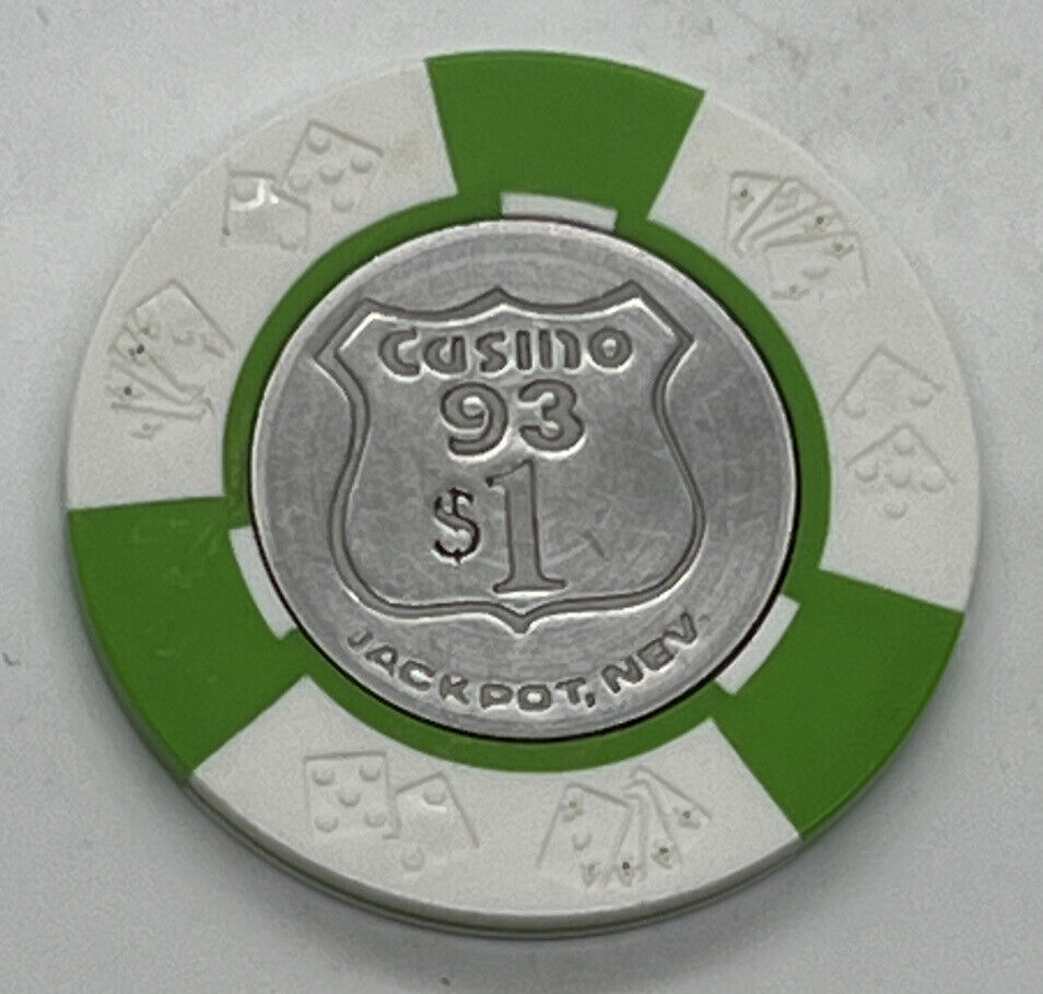 Casino 93 $1 Chip - Jackpot NEVADA - White Green Diecar CIC 1970s