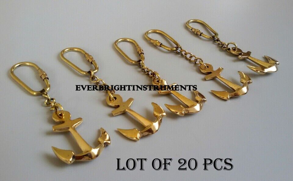 Nautical Vintage Lot Of 20 Pcs Solid Brass Finish Anchor Key Chain Collectible