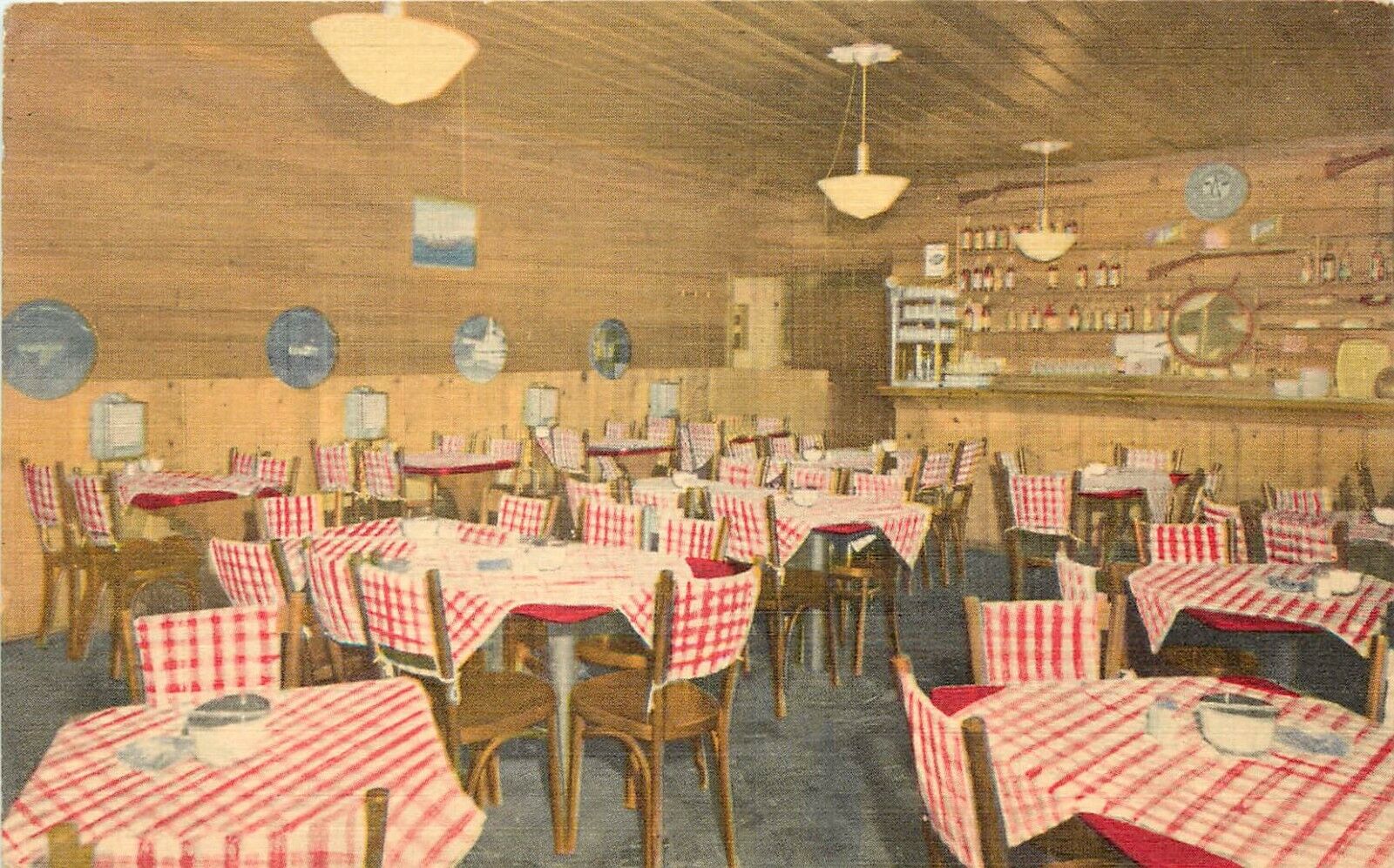 Linen Roadside Postcard; Interior of Knotty Pine restaurant, Ocean City MD