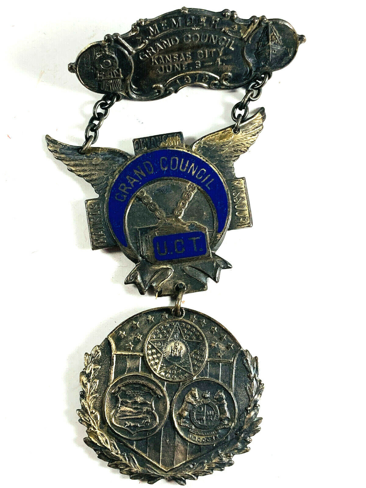 1918 Grand Council Kansas City KS MO Mason masonic Pin Badge Button Pinback Meda