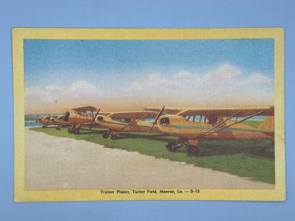 c 1940 TURNER FIELD Airplanes MONROE Louisiana Airport Postcard Vintage Linen