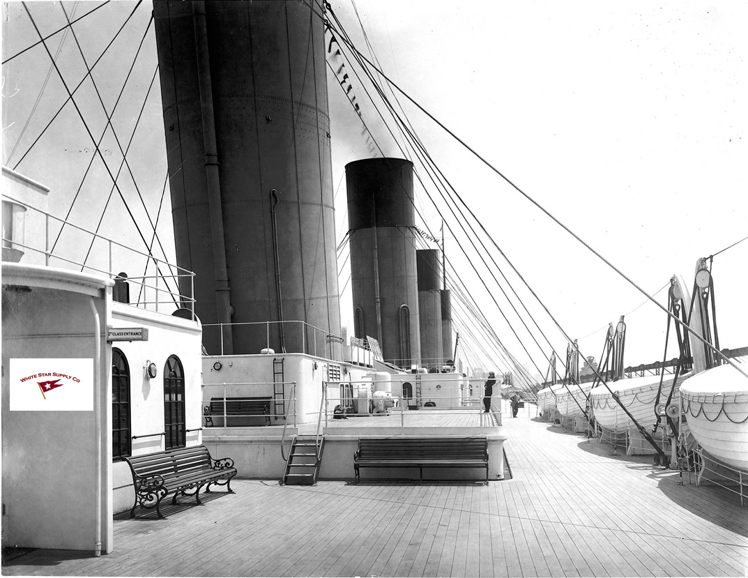 RMS Titanic boat deck, funnels, lifeboats, stunning reprint photograph