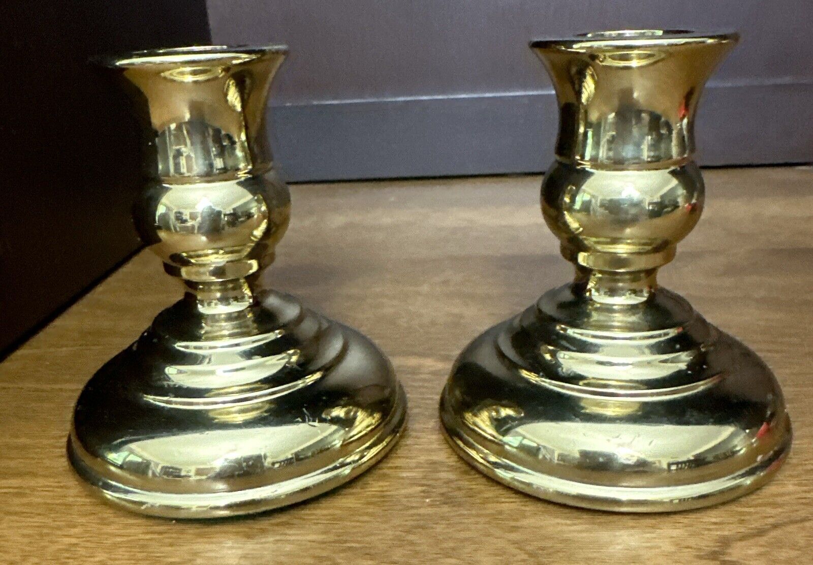 Brass Candlesticks Pair Virginia Metalcrafters Colonial Williamsburg Solid 3”