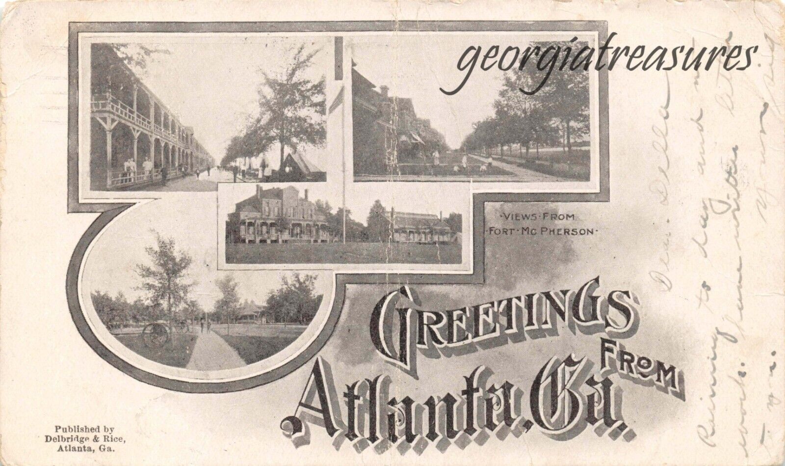 GA~GEORGIA~ATLANTA~GREETINGS FROM ATLANTA~FORT MCPHERSON VIEWS~C.1904 (CREASED)