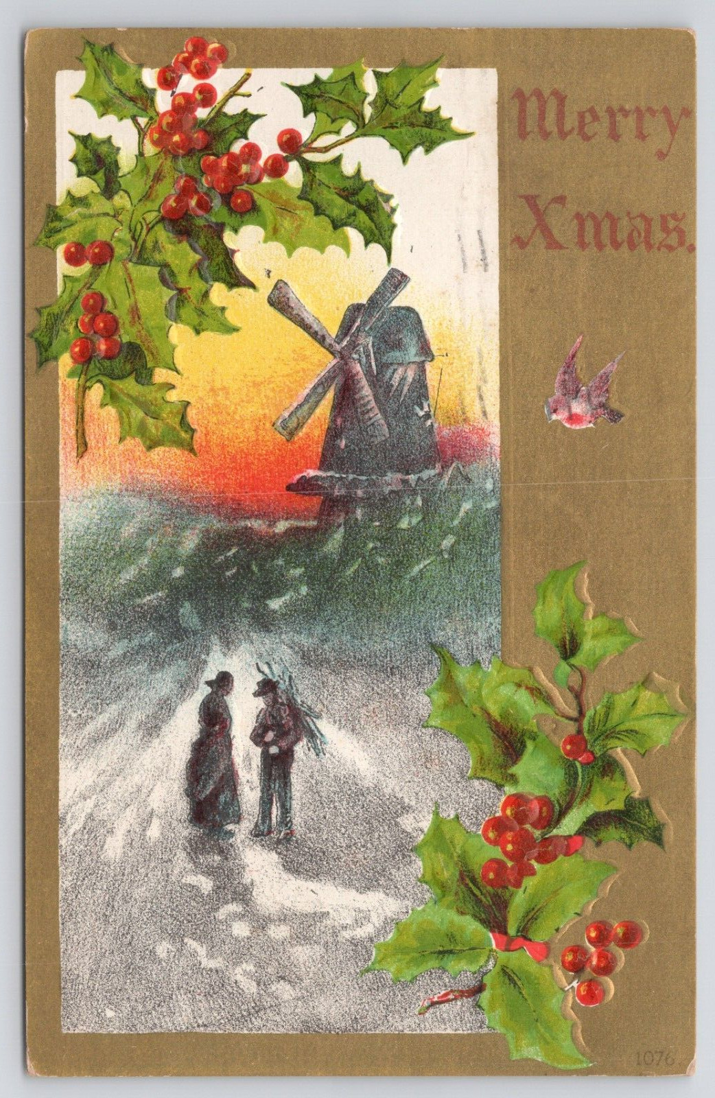 Postcard Merry Xmas Christmas Greetings Embossed Posted 1908