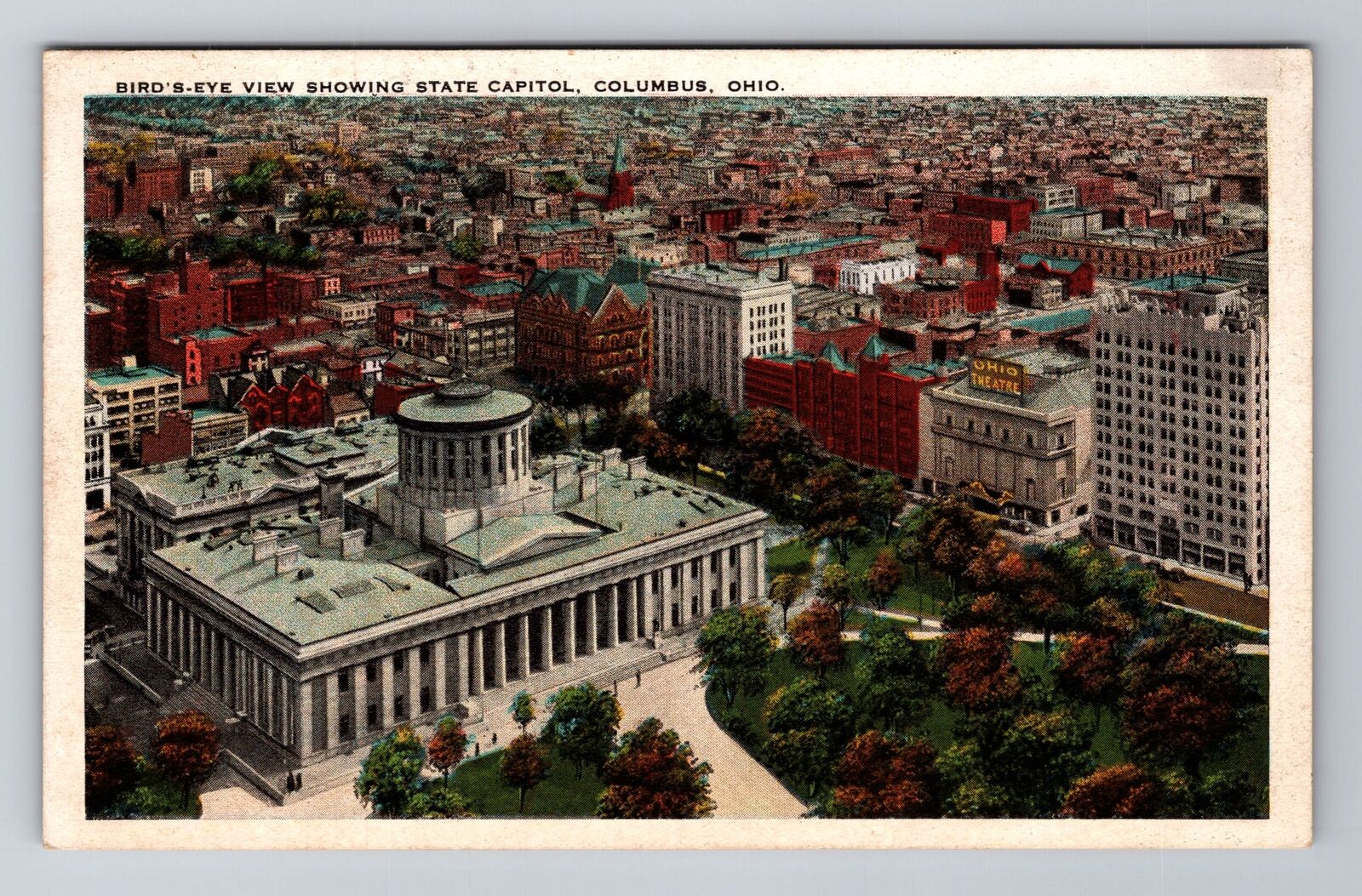 Columbus OH-Ohio, Bird\'s Eye State Capitol, Begg\'s Building, Vintage Postcard
