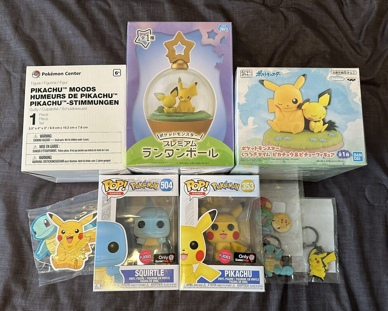 Pokémon Figure Lot - Pikachu 353 + Squirtle 504 FLOCKED + RARE Japan Exclusives