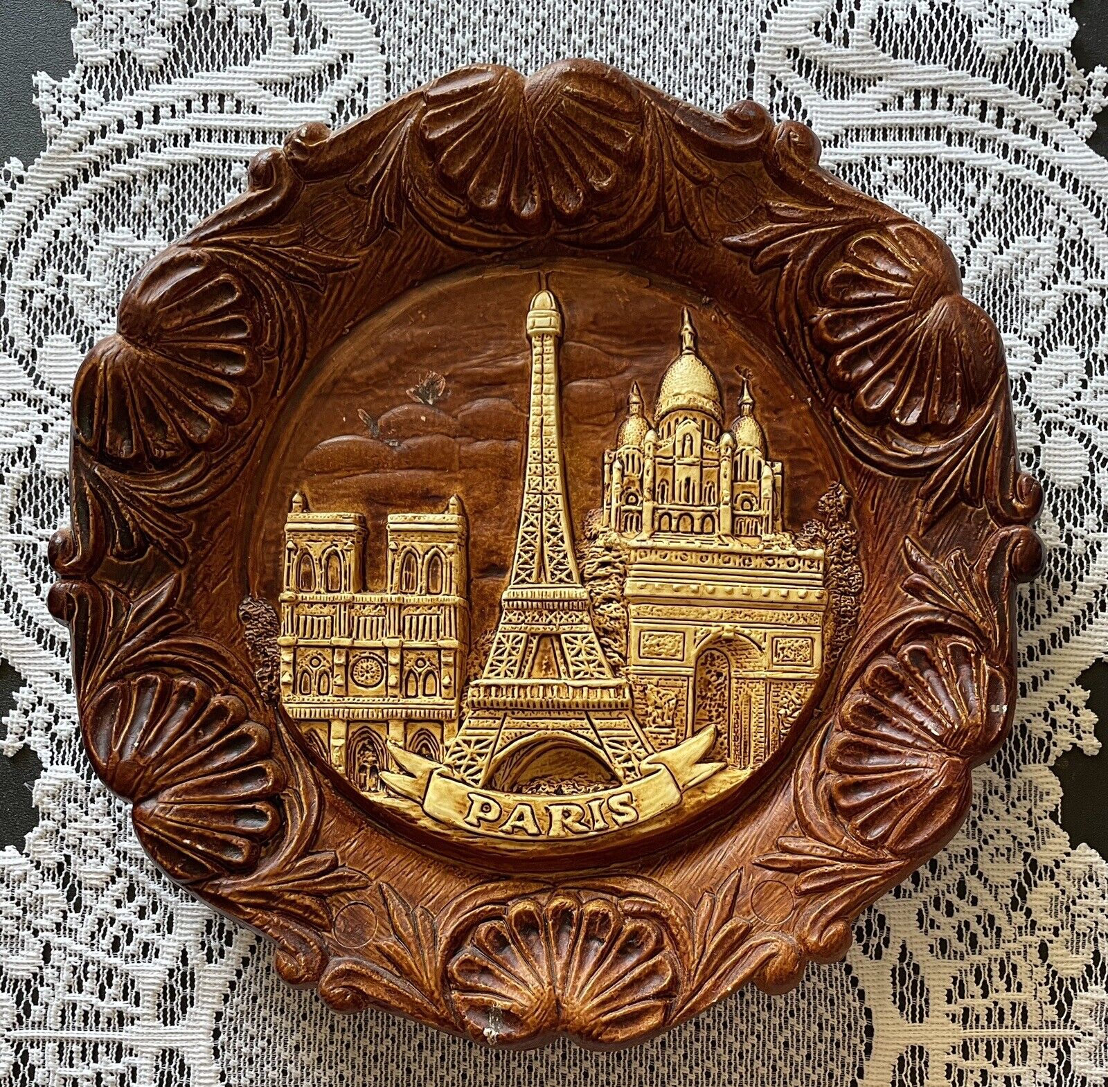 Paris France Depose Vintage Wall Plate Plaque Souvenir Eiffel Tower 3D 9.25”