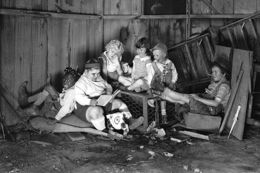 OUR GANG KIDS SITTING IN SHACK WITH DOG READING 24x36 inch Poster