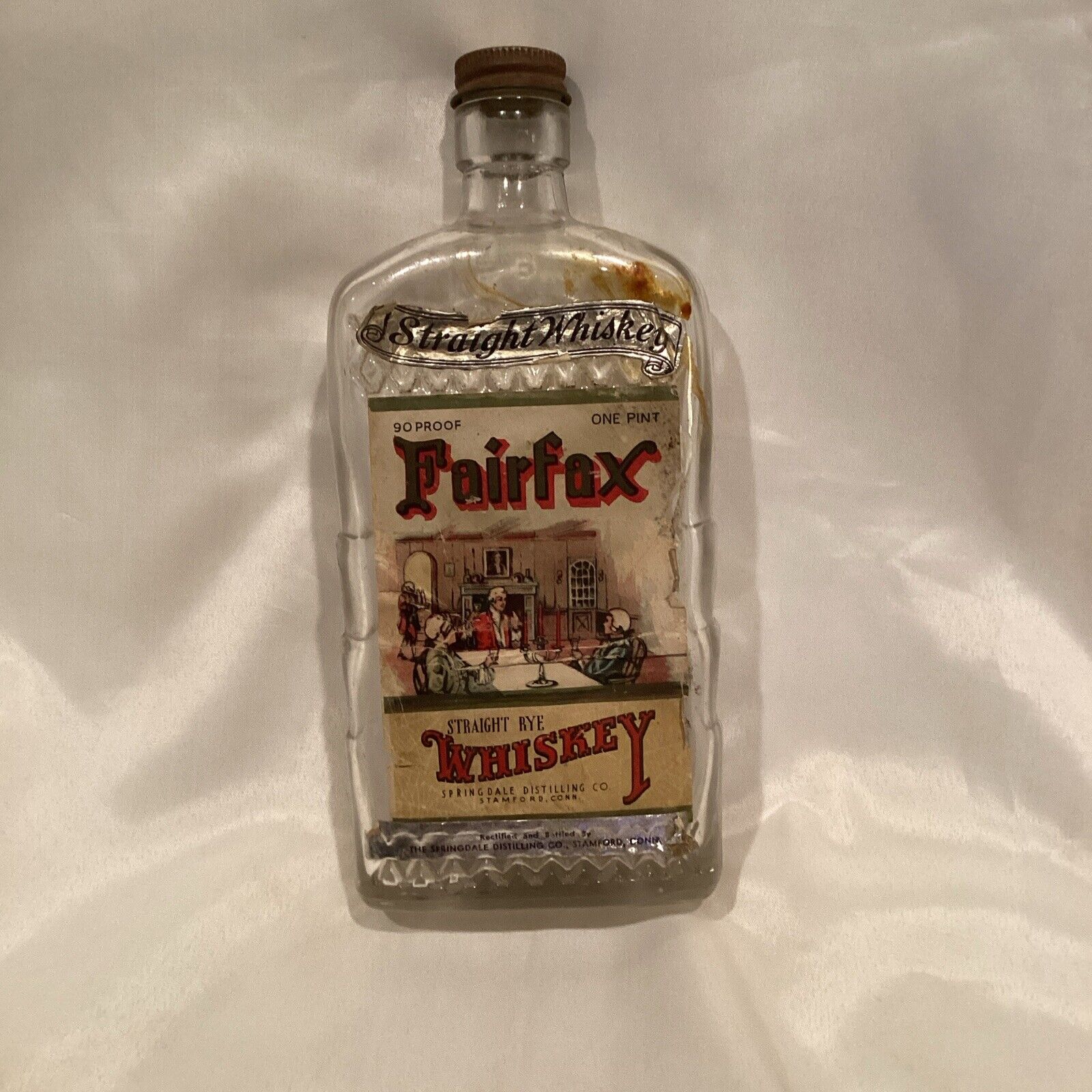 RARE Antique Early Fairfax Straight Rye Whiskey Pint Bottle w/Paper Label