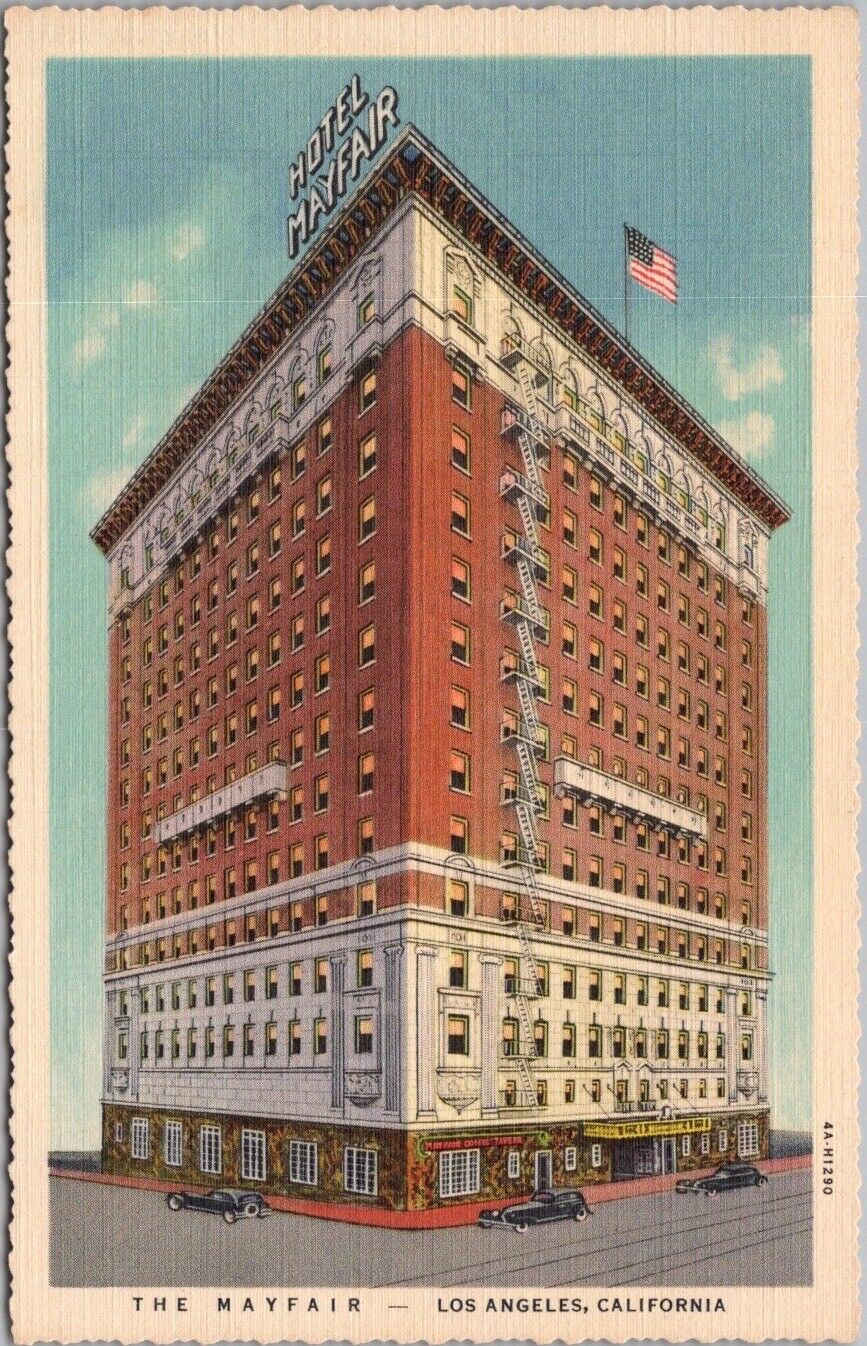 Vintage 1934 LOS ANGELES, California Postcard THE MAYFAIR HOTEL / Curteich Linen