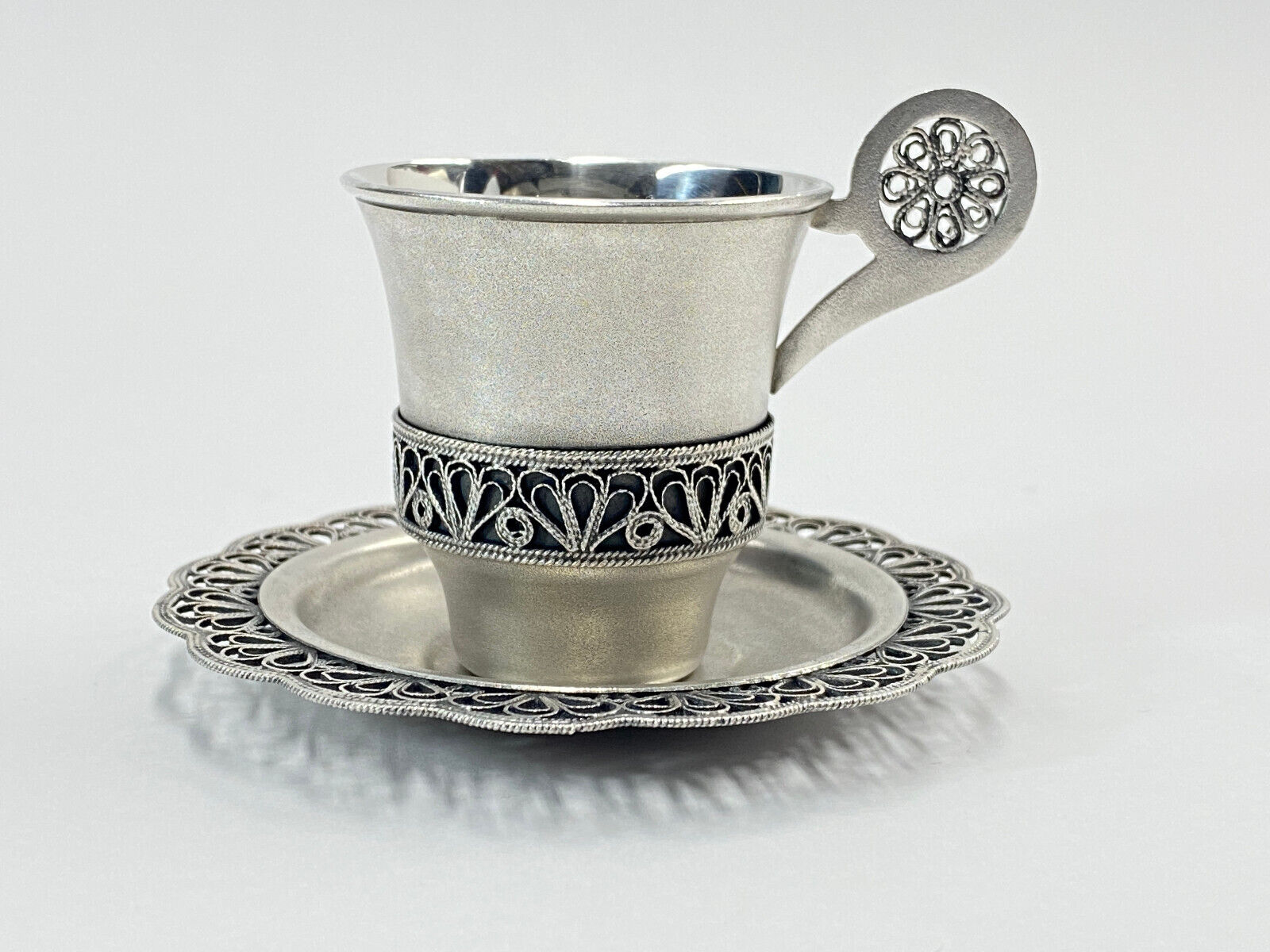 Hommet Filigree Silver plated Coffee Cup Soviet Era Russian USSR - Rare, EUC