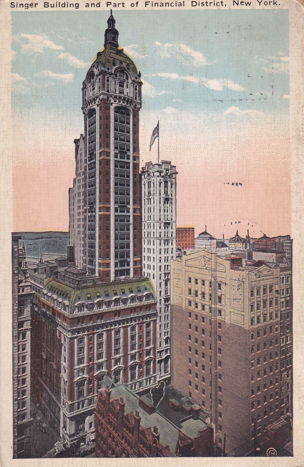 Singer Building Financial District New York City NY 1923 Postcard A31