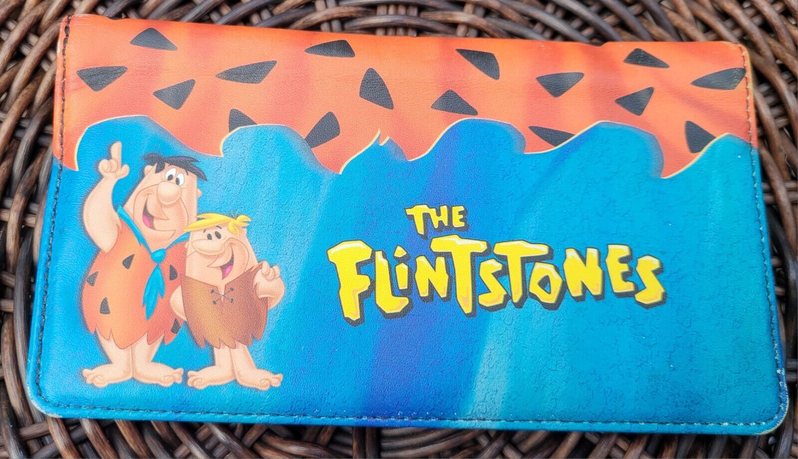 Flintstones Fred, Barney Hanna Barbera Leather Checkbook Cover. Vintage