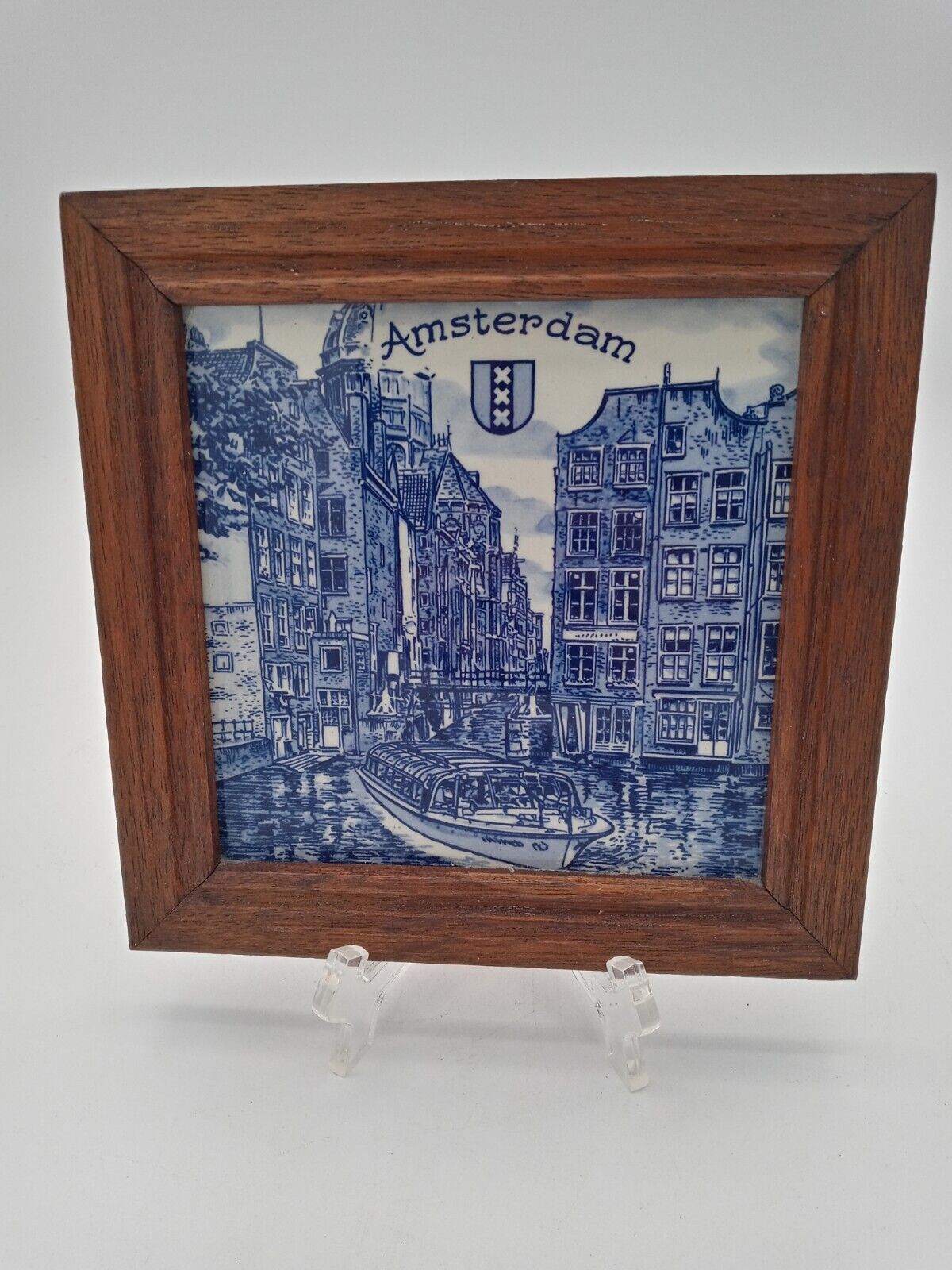 Vintage Rare Scene Hand-Painted Delfts Amsterdam Tile Holland 7.25\