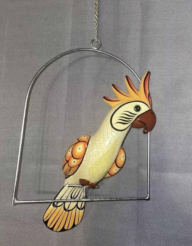 Vintage Hand Painted Ceramic Mexico Folk Art Hanging Cockatoo Parrot 14\