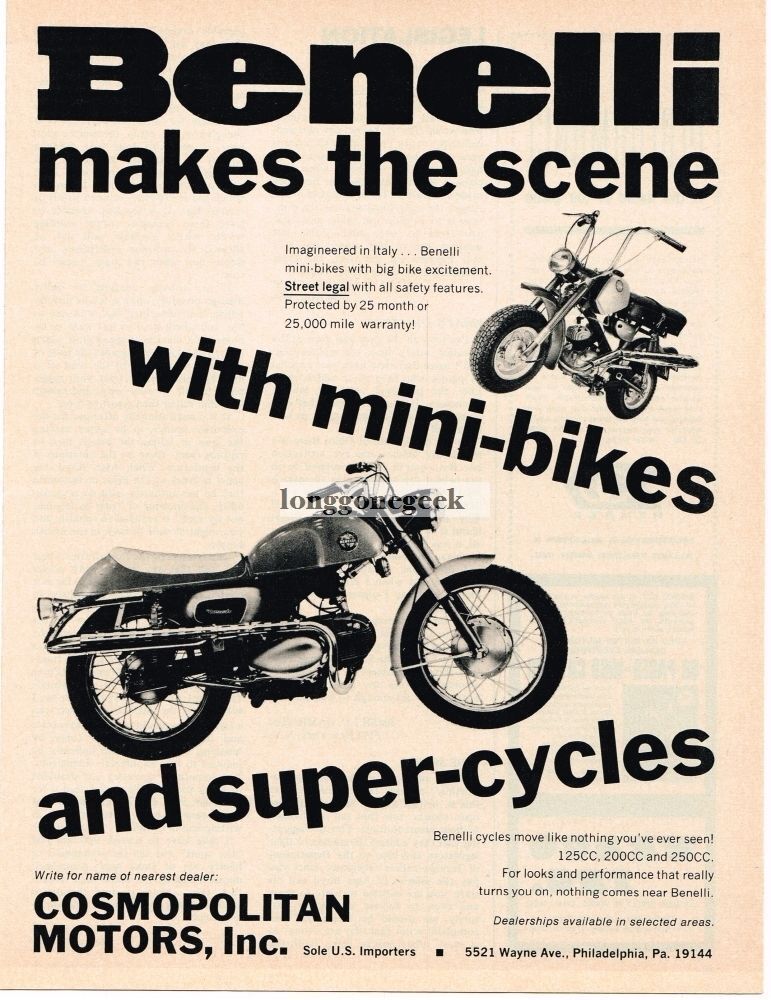 1969 Benelli Mini-Bikes & Motorcycles Vintage Ad 