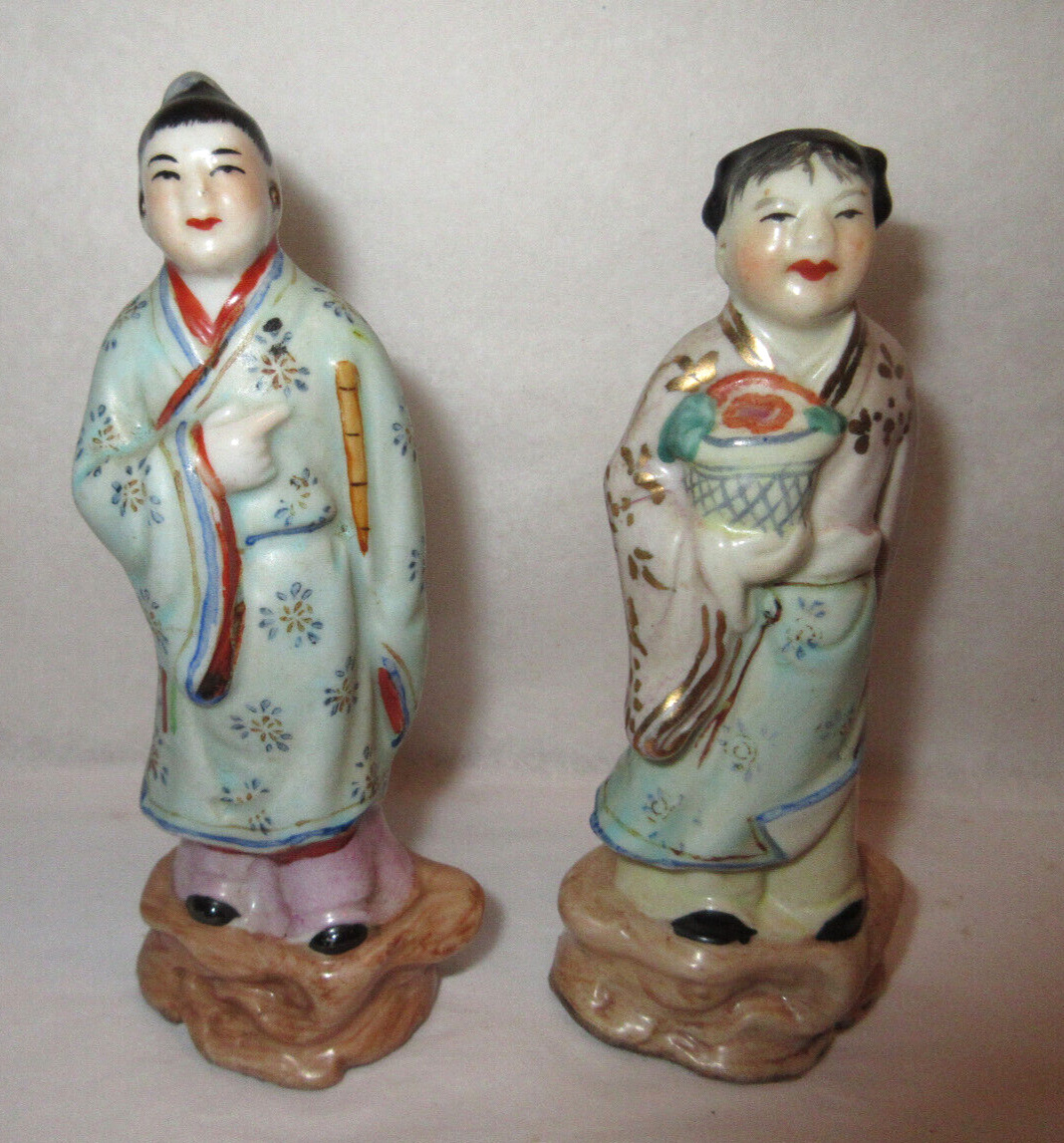 Vintage Chinese Porcelain Immortal Figurines with Seals~Zhang Guo-lao Lan Cai-he