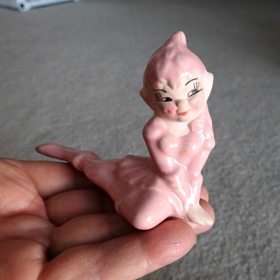 Vintage 1950s Gilner MCM Pink Elf Pixie Girl Ceramic Figurine 3\