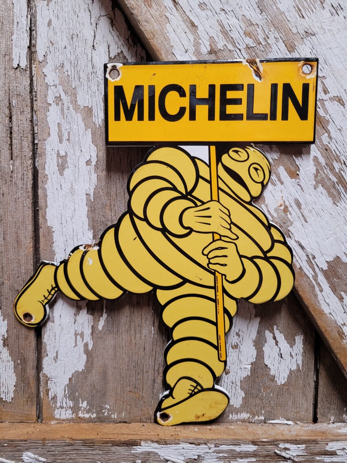 VINTAGE MICHELIN MAN PORCELAIN SIGN TIRE AUTO PARTS SERVICE SUPPLY ADVERTISING