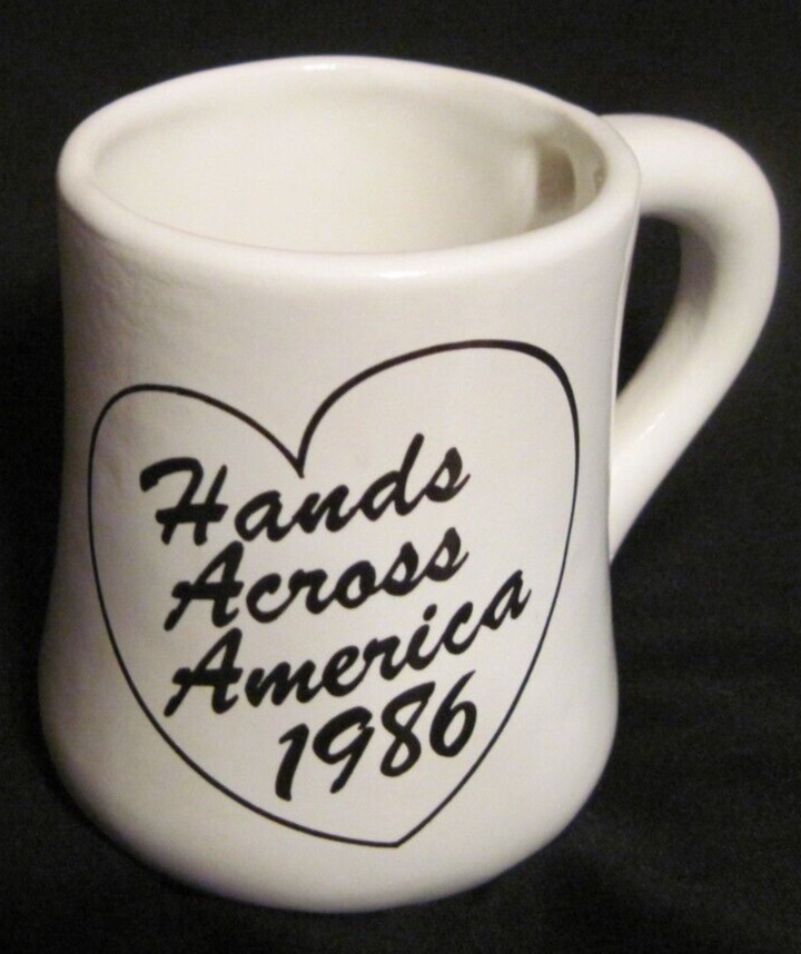 HANDS ACROSS AMERICA 1986 Ceramic Coffee Cup Mug Very Rare Vintage  EUC
