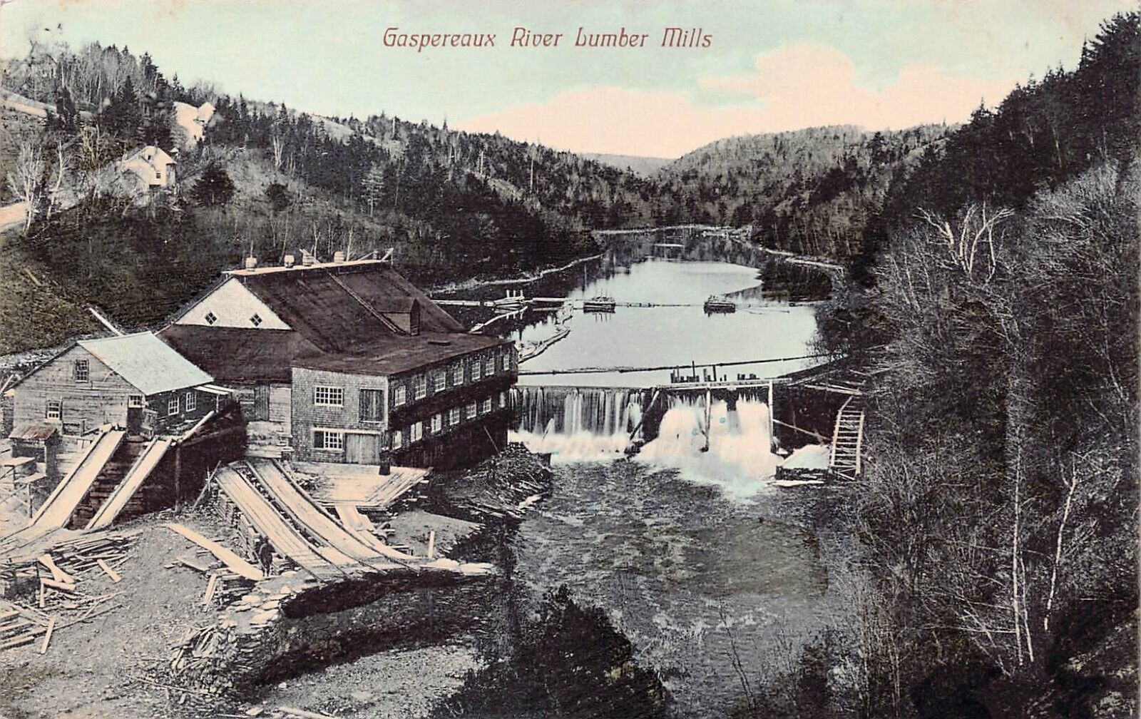 Gaspereau River Lumber Mill Wolfville Nova Scotia now SG Levy Vtg Postcard C40