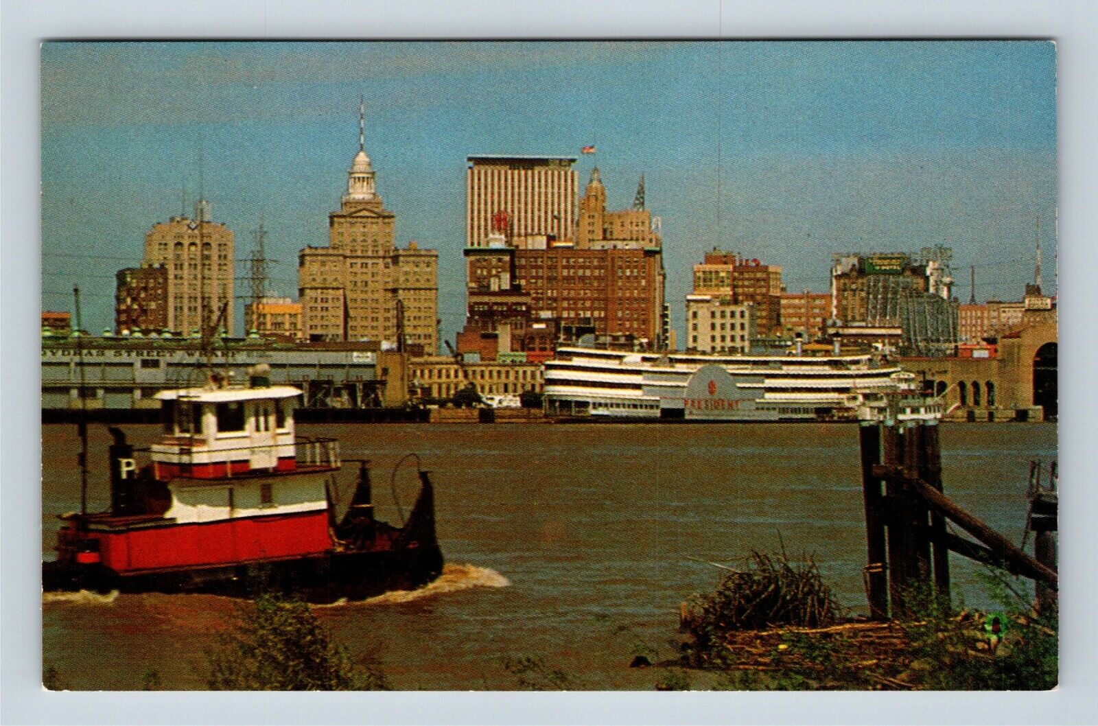 New Orleans LA, Skyline, Cruise Ship Mark Twain, Louisiana Vintage Postcard