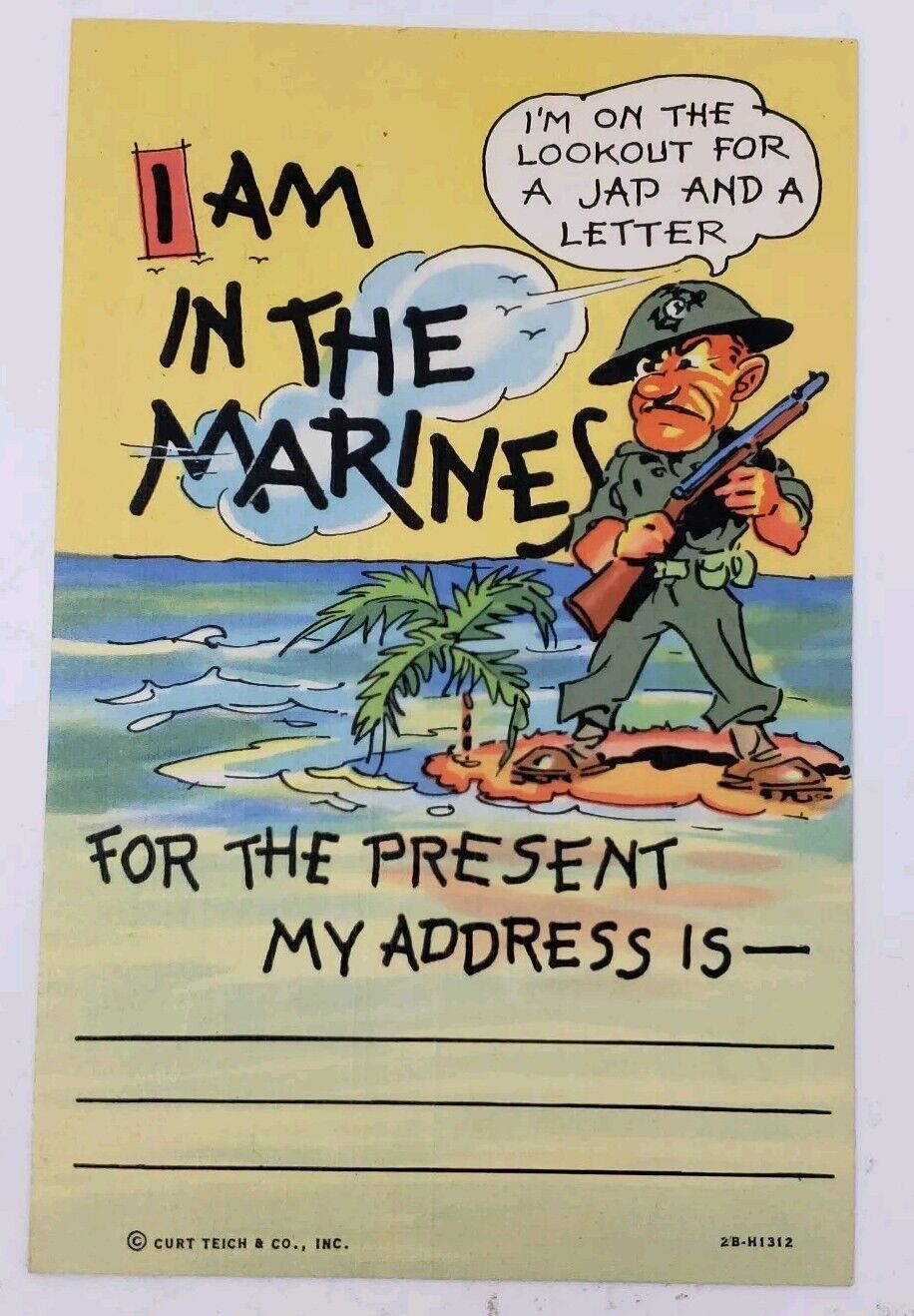 WWII USMC I am In the Marines Postcard Comic Original Vintage