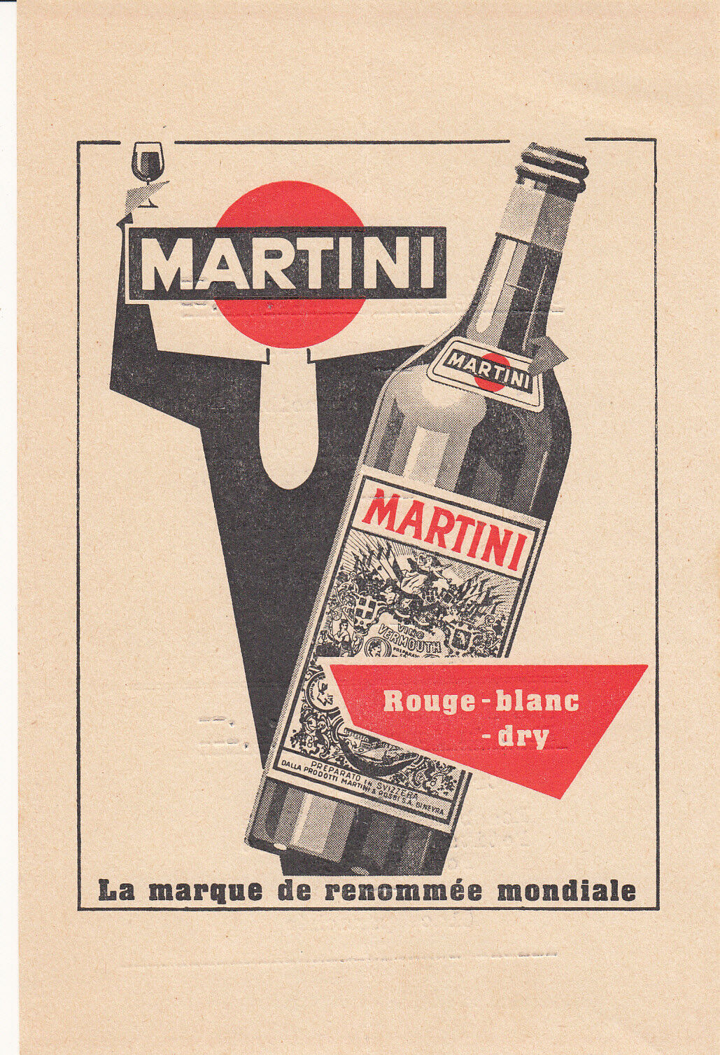 La Marque de Renommee Mondiale Martini Menu Vermouth 1940's