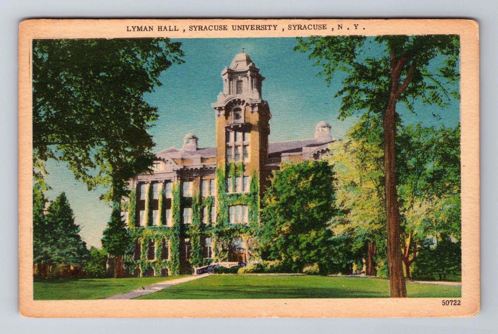 Syracuse NY-New York, Lyman Hall, University, Vintage Souvenir Postcard