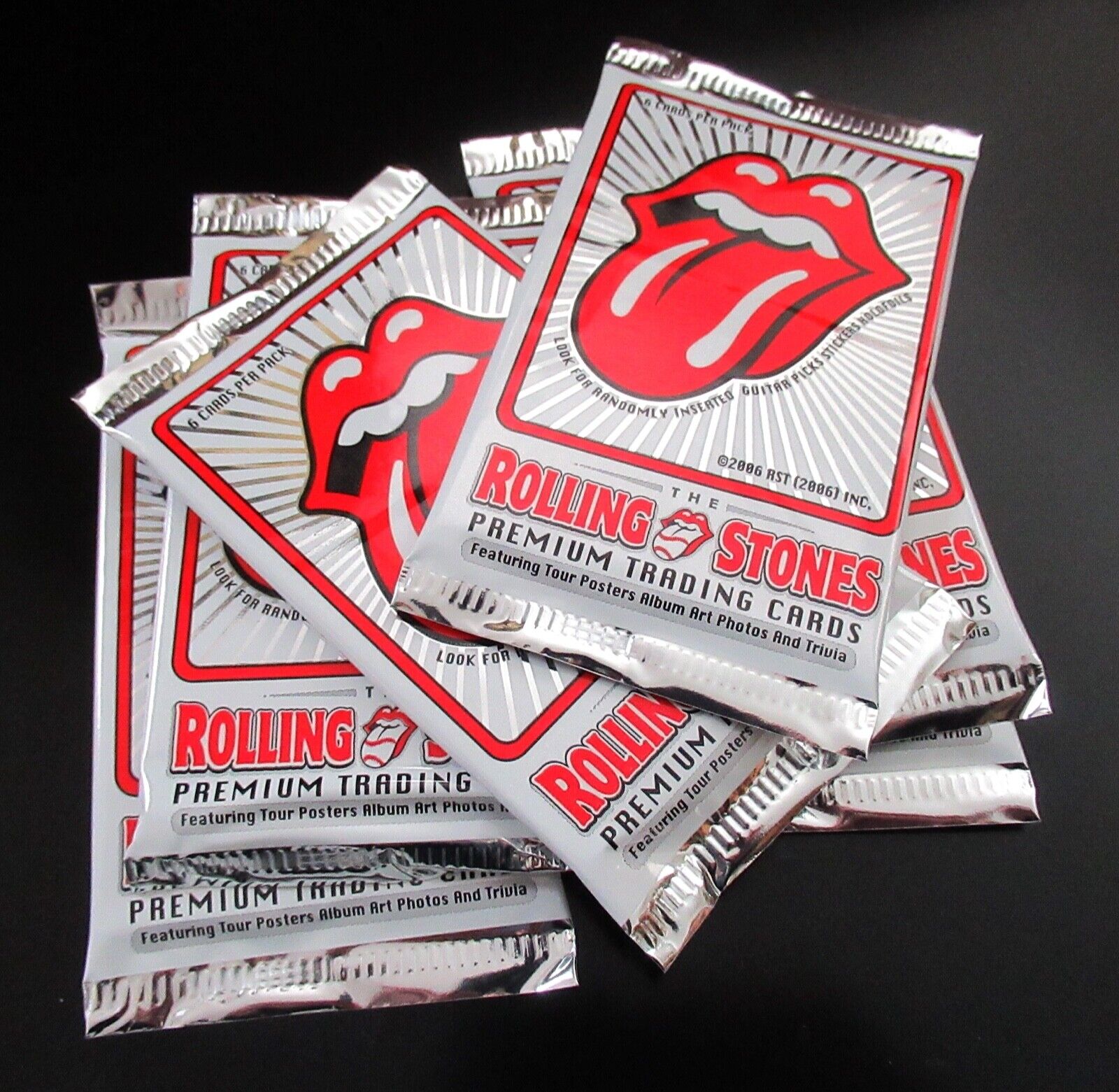Rolling Stones Trading Cards 6-Pack Stickers Tattoos Guitar Picks Whosontour