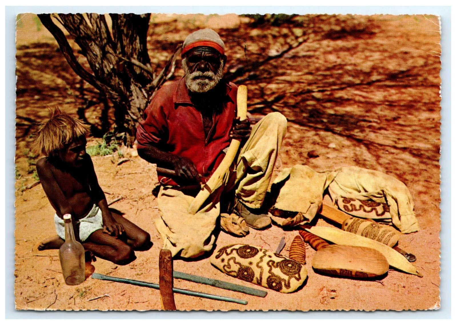 Aboriginal Artist at Work Postcard Posted 1964
