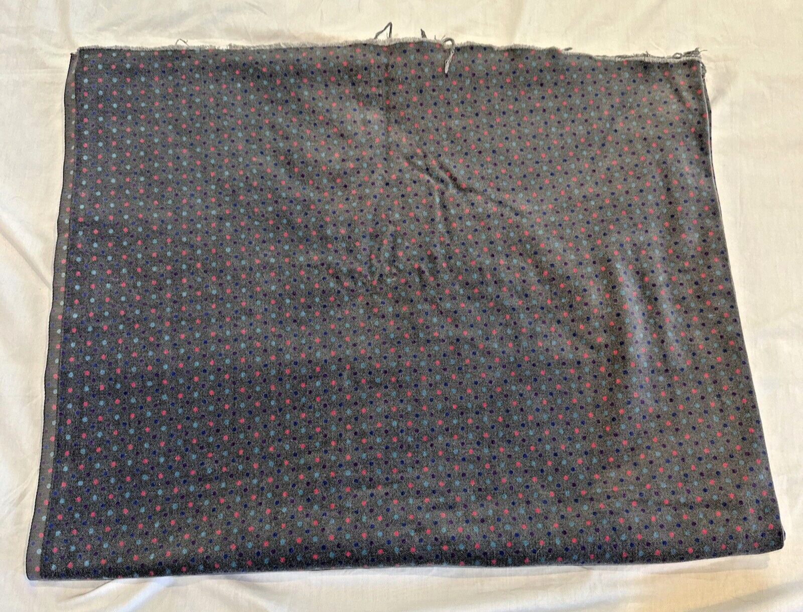 Vintage Crushed Velvet Gray Polka Dot 68X42 Fabric Quilting Craft Upholstery